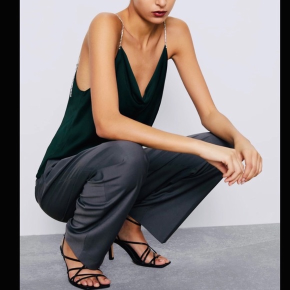 Zara emerald green jewel strap camisole size small NWT - Picture 4 of 9
